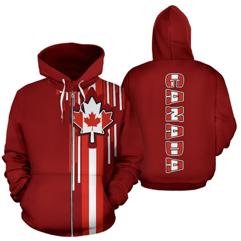 Street Fashion Canada - Kanada Bayrağı 3d Baskılı fermuarlı kapüşonlu